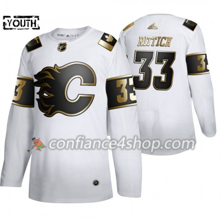 Adidas Maillot de Hockey Calgary Flames David Rittich 33 Adidas 2019-20 Golden Edition Blanc Authentic - Enfant